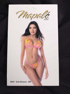 Mapalé Solar Blossom 2 Piece Floral Lace Bralette Thong Lingerie Set S/M 80001